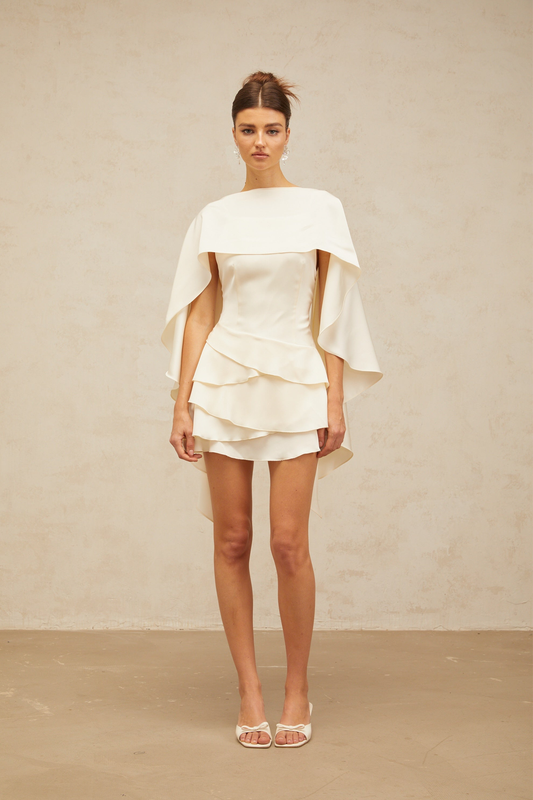 White Satin Ruffled Mini Dress