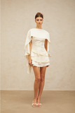 White Satin Ruffled Mini Dress