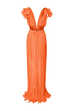 Pleated Ruffle Orange Maxi Dress