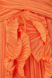 Pleated Ruffle Orange Maxi Dress