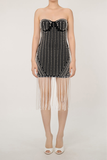 Faux Pearl Fringe Embellished Strapless Mini Dress
