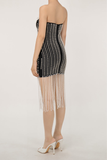 Faux Pearl Fringe Embellished Strapless Mini Dress