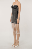 Faux Pearl Fringe Embellished Strapless Mini Dress