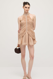 Embellished Ruched Mini Dress In Apricot