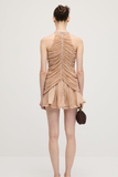 Embellished Ruched Mini Dress In Apricot