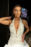 Halter Pearl Crystal Dress White