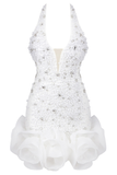 Halter Pearl Crystal Dress White