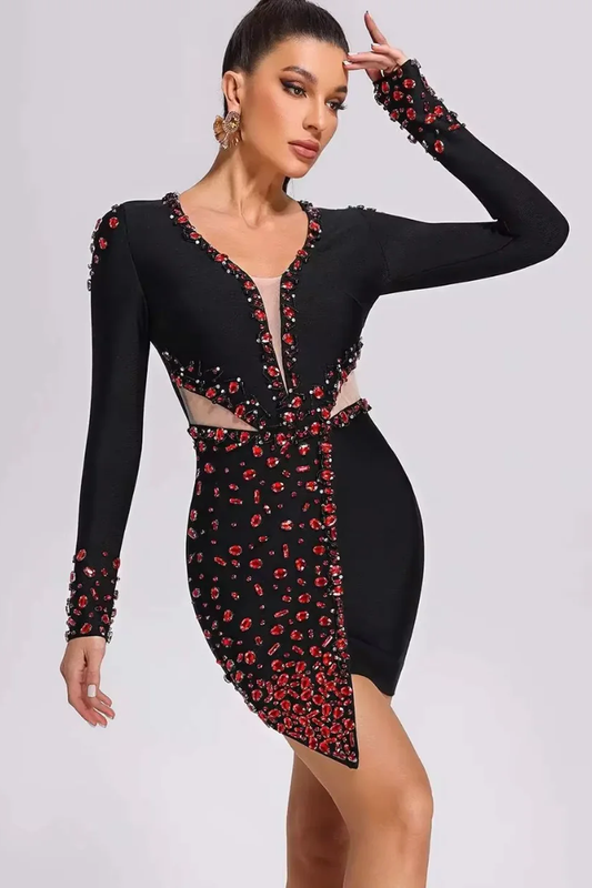 Kenzie Red Dimond Long Sleeve Mini Dress