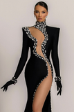 Elegant Long Sleeves Black Evening Dress
