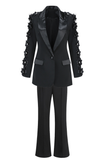 Elegant Floral Ruffle Blazer & Flare Pant Suit