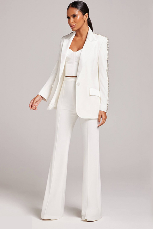 Premium White Woven Pintuck Suit