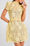 Flower Lace Long Sleeve Bow Belted Mini Dress