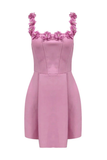 Faux Pearl Flower Applique Mini Dress