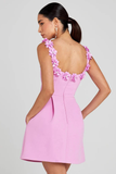 Faux Pearl Flower Applique Mini Dress