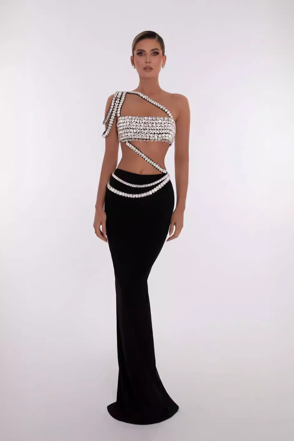 Silver Crop Top With Black Skirt