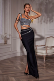 Silver Crop Top With Black Skirt