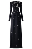 Stone Embellished Long Sleeve Dress