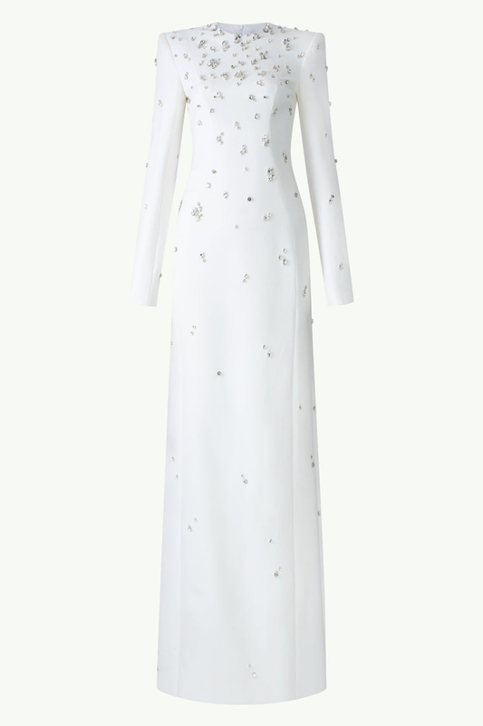 Stone Embellished Long Sleeve Dress