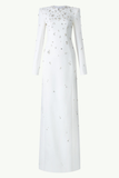 Stone Embellished Long Sleeve Dress