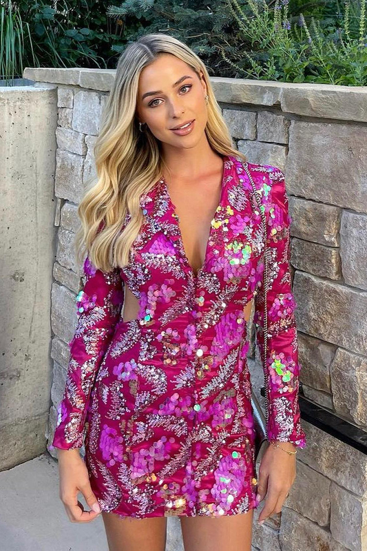 Long Sleeve Sequin Backless Blazer Dress