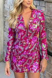 Long Sleeve Sequin Backless Blazer Dress