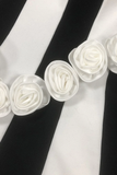 Strapless Floral Balck White Stripe Dress