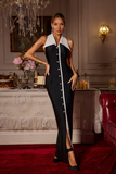 Button Halter Black Maxi Dress