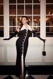 Button Halter Black Maxi Dress
