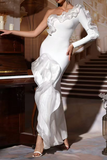 One-Shoulder Asymmetric Ruffle Gown