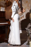 One-Shoulder Asymmetric Ruffle Gown
