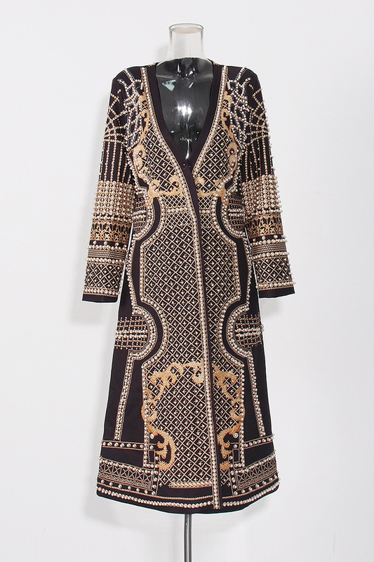 Hand-Embroidered Pearl Long Coat
