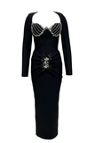 Elegant Diamond Bandage Long Sleeve Dress