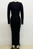 Elegant Diamond Bandage Long Sleeve Dress