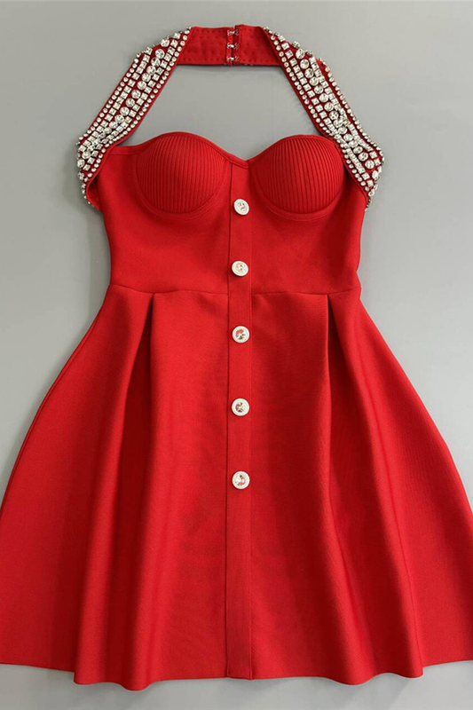 Embellished Halter Mini Dress