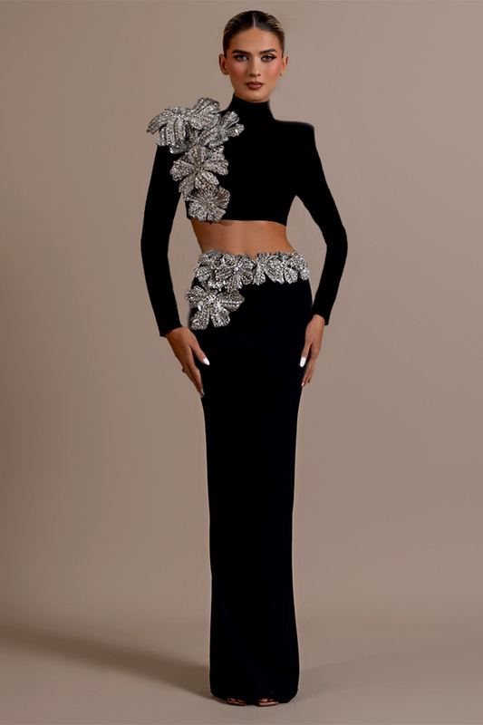 Diamonds Flowers Two Pieces Maxi Skirt Dress