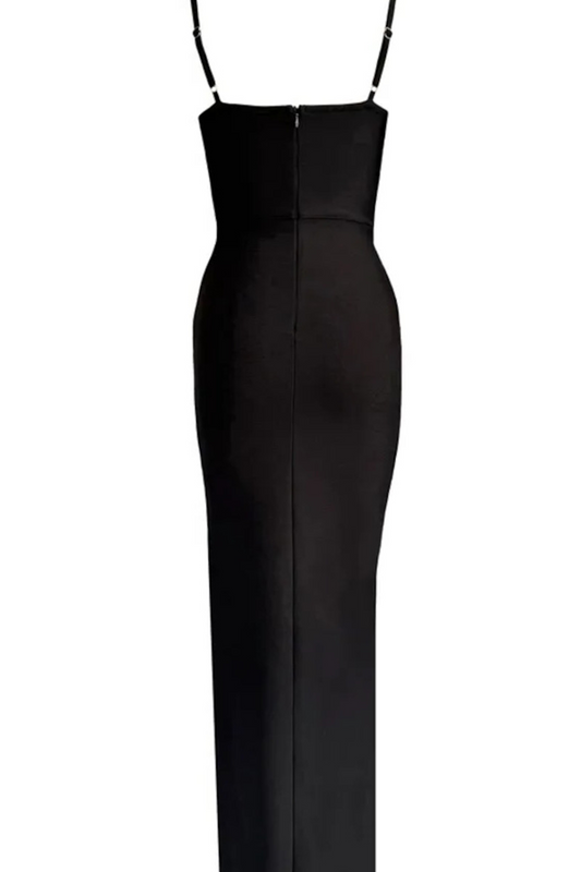 Crystal Flower Embellished Maxi Dress Black