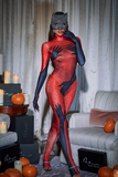 Esau Hands Printed Rhinestone Gloves Jumpsuit In Red