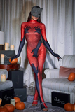 Esau Hands Printed Rhinestone Gloves Jumpsuit In Red