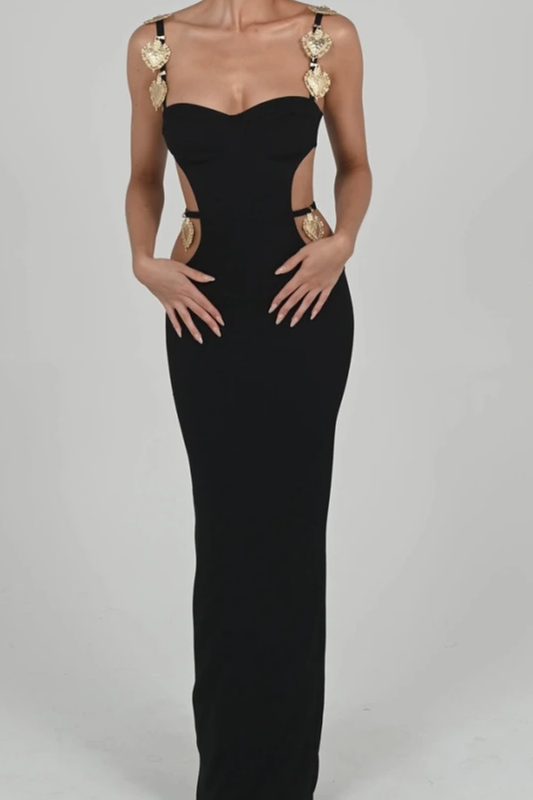 Black Sleeveless Gold Heart Charms Dress