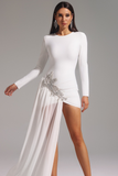 Long Sleeve Crystal Detail Draped Dress Black