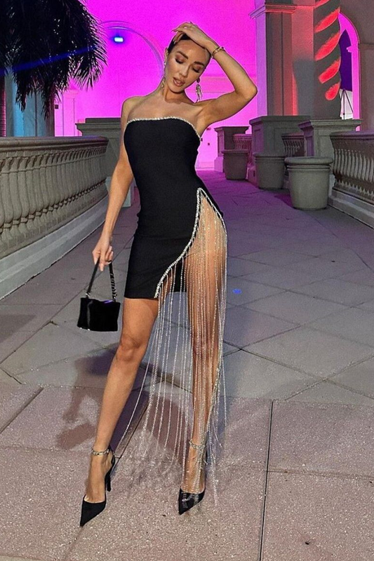 Black Mini Dress with Rhinestone Threads