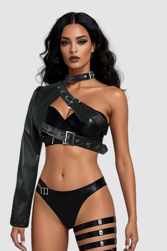 One-shoulder Faux Leather Rock Top