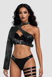 One-shoulder Faux Leather Rock Top