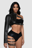One-shoulder Faux Leather Rock Top