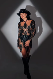 Sexy Long Sleeve Hollow Out Black Mini Laced Backless