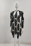 Sexy Long Sleeve Hollow Out Black Mini Laced Backless