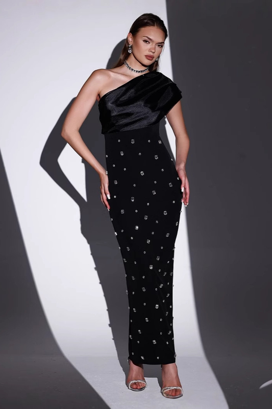Pink Black Evening Stone Dress