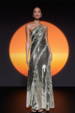 Mesh Ruffle Inserts Sequin Maxi Dress