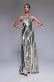 Mesh Ruffle Inserts Sequin Maxi Dress