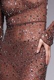 Long Sleeved Bodycon Embellished Maxi Dress